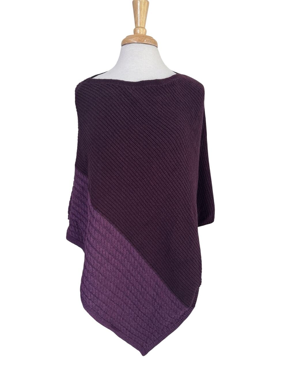 J.JILL Purple Colorblock Ribbed Knit Poncho One Size Cotton Blend Layering